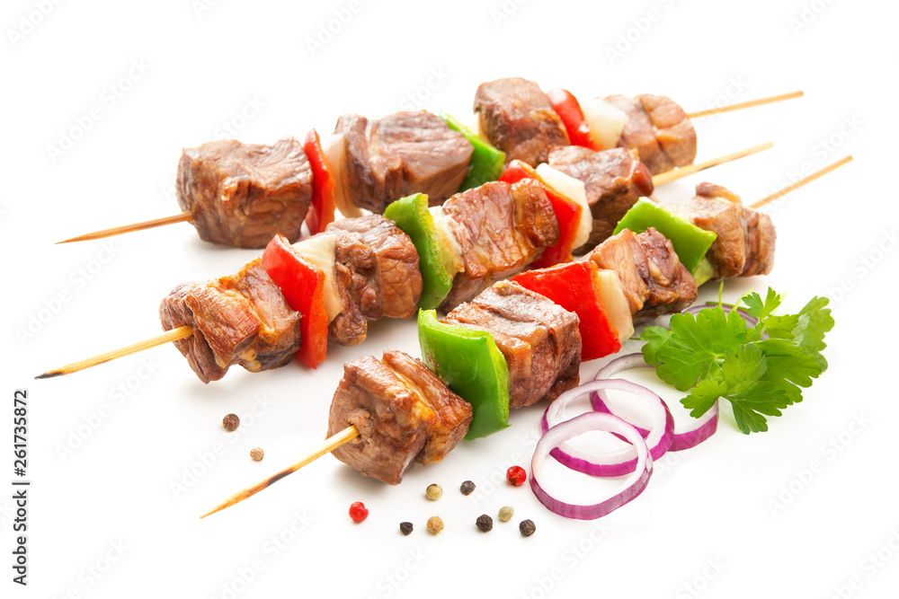 Kebabs - grilled meat and vegetables on skewers