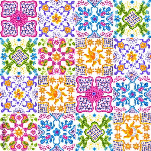 Mexican talavera ceramic tile pattern. Cute naive art items.