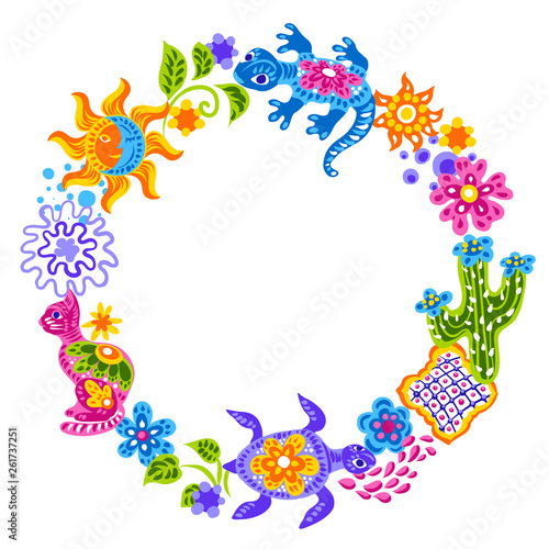 Mexican decoration with cute naive art items.