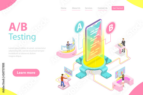 Isometric flat vector concept of AB testing, split test, A-B comparison, web development.