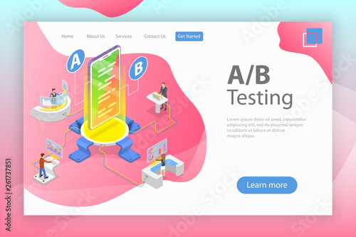 Isometric flat vector concept of AB testing, split test, A-B comparison, web development.