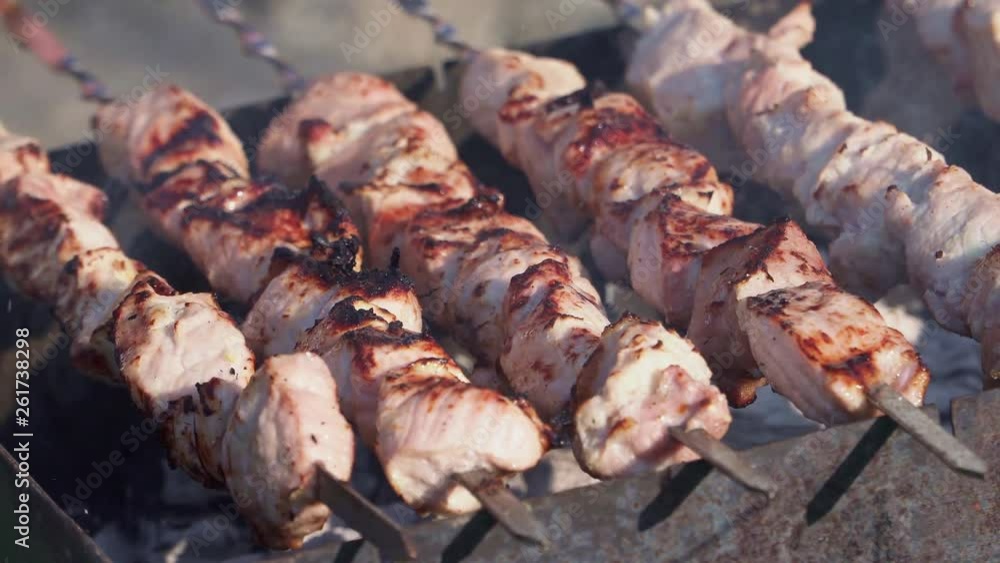 Tasty kebab cooked on the grill close-up Tasty kebab cooked on the grill close-up