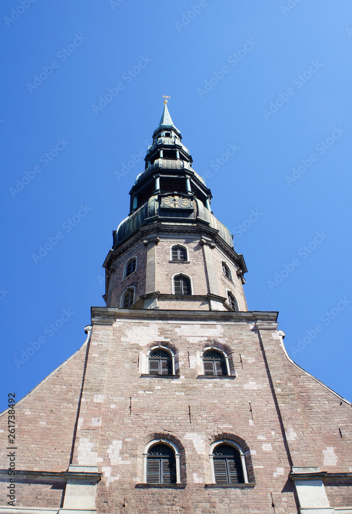 Fototapeta premium Old european church roof view from below.