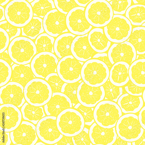Citrus seamless background. Yellow sliced lemons.