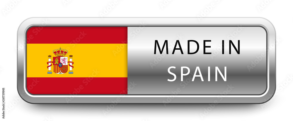 Fototapeta premium MADE IN SPAIN metallic badge with national flag isolated on white background