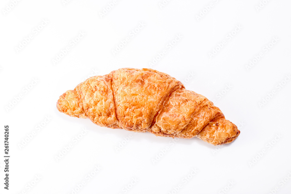 Croissant. Fresh croissants isolated on a white background, top view, space for text Croissant. Fresh croissants isolated on a white background, top view, space for text
