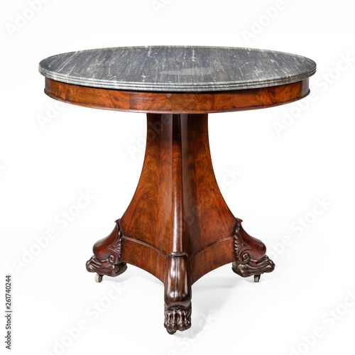 Marble top round pedestal table photo
