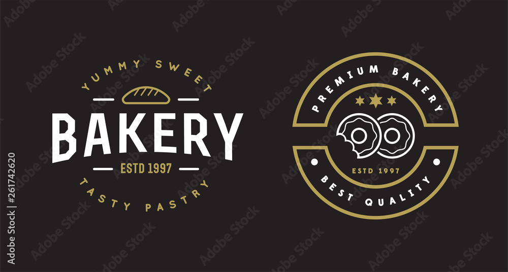Fototapeta premium Double Set of Vector Bakery Pastry Elements Shop Sign