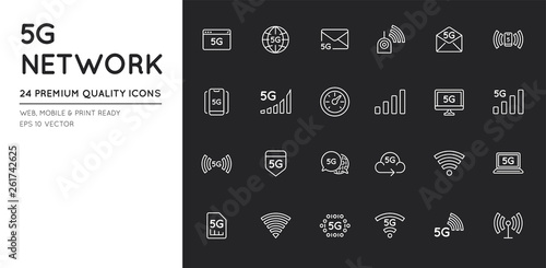 Simple line stroke vector icon set,new 5th generation mobile network 5G, high speed connection wireless systems.