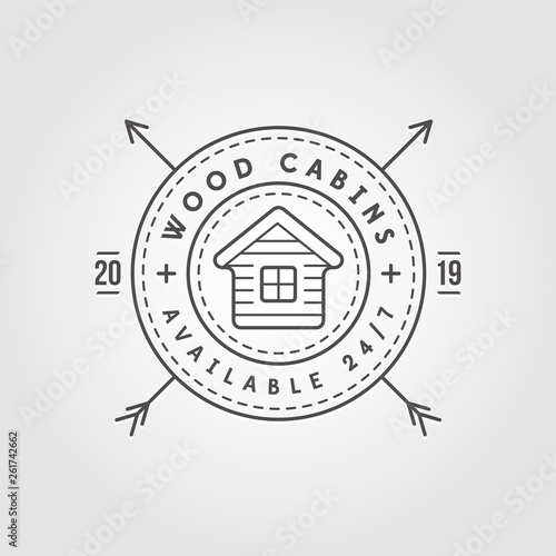 Vector illustration Vintage logo with Wooden cabin. Retro print design, stamp. T-shirts, Poster Design.