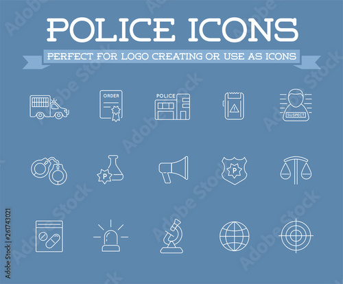 Icons Set of Police Related Icons, Vector.