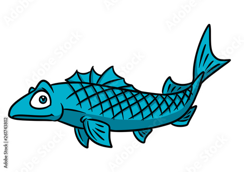 Fish sturgeon sea animal character cartoon illustration isolated image 