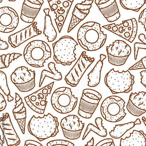 Seamless fast food pattern. Vector fast food pattern.