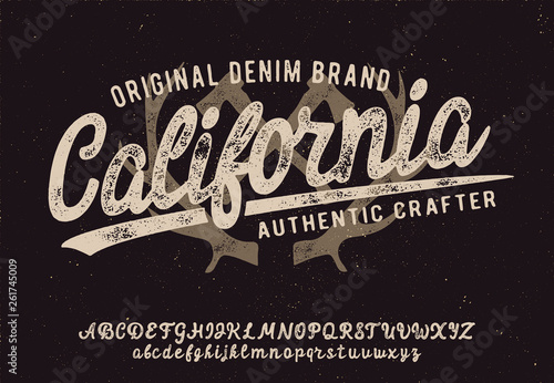 California. Vintage brush script. Handmade font. Retro Typeface. Vector font illustration.