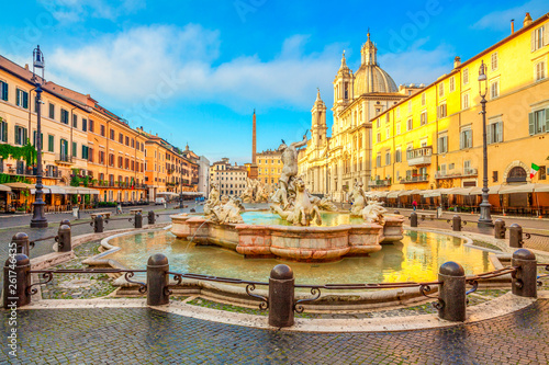 Piazza Navona square in Rome, Italy. Neptune Fountain. Rome architecture and landmark.