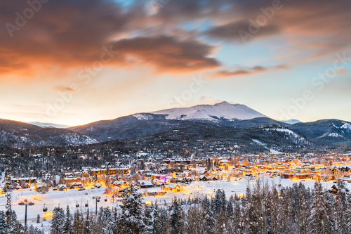 Breckenridge, Colorado, USA Town Skyline in Winter photo