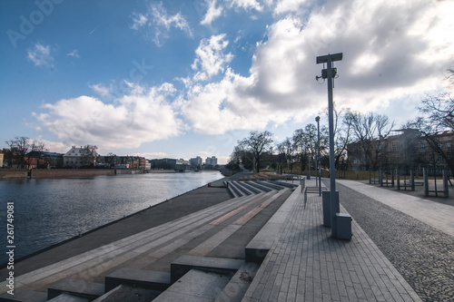 Ostrow Tumski with river Odra and beautiful stuffed clouds © Tomas