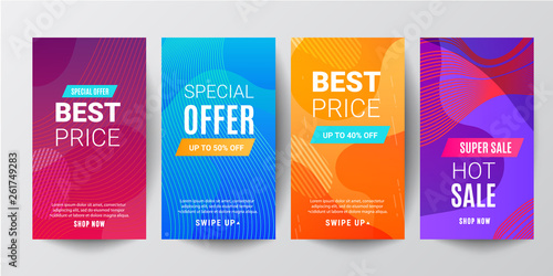 Set of story template collection with wave liquid gradient splashes