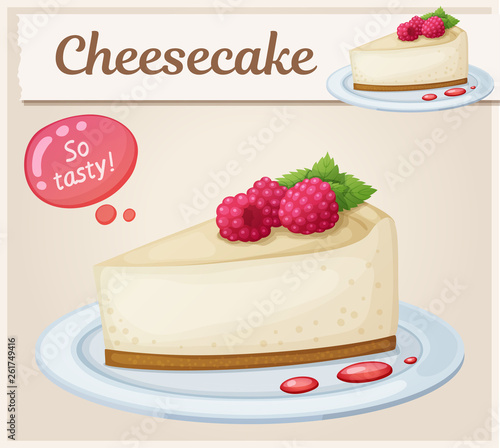 Cheesecake with raspberry icon. Cartoon vector illustration. Series of food and drink and ingredients for cooking