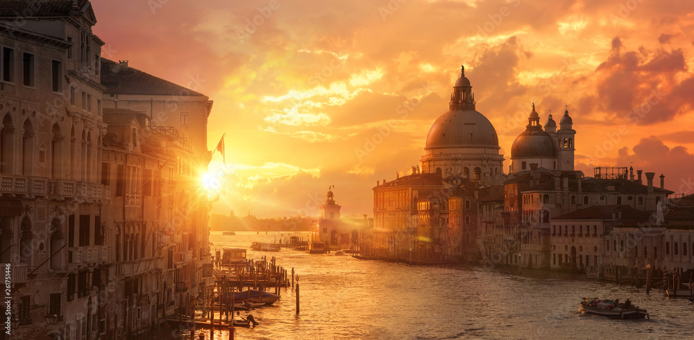 Dramatic sunrise over the canale grande in Venice, italy.