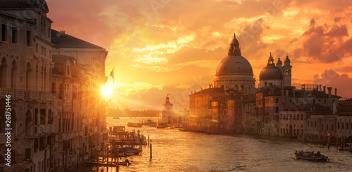 Dramatic sunrise over the canale grande in Venice, italy.