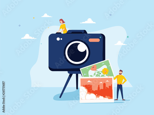 Photographer occupation vector illustration. Flat tiny camera picture person concept. Professional digital film