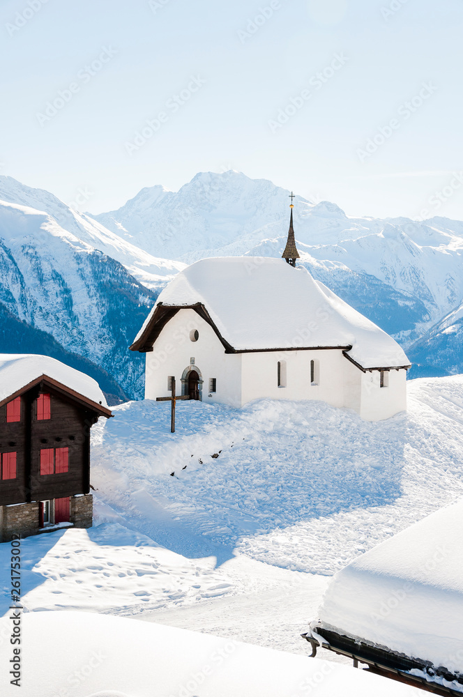 Bettmeralp, Kapelle, Bergkapelle, Walliser Dorf, Wallis, Walliser Berge, Alpen, Winter, Wintersport, Aletsch, Schweiz Bettmeralp, Kapelle, Bergkapelle, Walliser Dorf, Wallis, Walliser Berge, Alpen, Winter, Wintersport, Aletsch, Schweiz