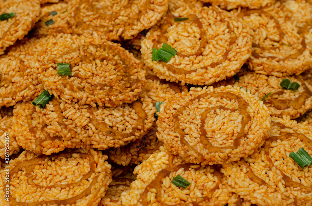 Thai Fried cracker,Snack made of rice, dried and Deep fried in oil. Thai Fried cracker,Snack made of rice, dried and Deep fried in oil.