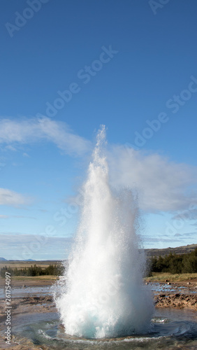 Strokkur Geyser eruption. Eruption of hot water. Gold Circle. Iceland.