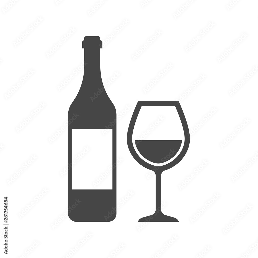 Wine bottle with wine glass icon isolated on white background. Vector illustration. Wine bottle with wine glass icon isolated on white background. Vector illustration.