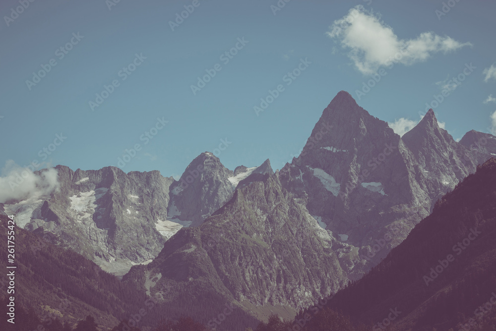 Obraz premium Closeup view of mountains scenes in national park Dombay, Caucasus