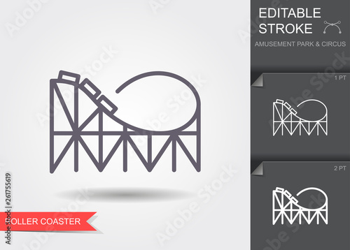 Roller coaster. Line icon with editable stroke with shadow
