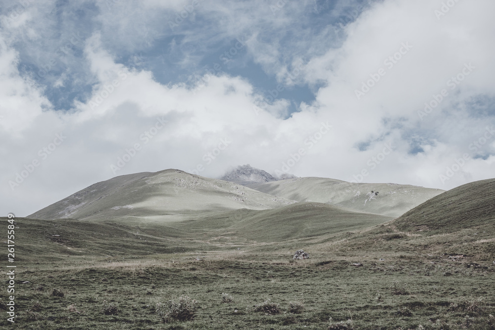 Panorama view of mountains scenes in national park Dombay, Caucasus