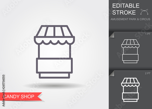 Food kiosk. Line icon with editable stroke with shadow