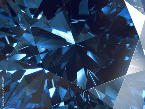 Abstract Blue Diamond Texture Crystal Close-Up Background, 3D rendering photo