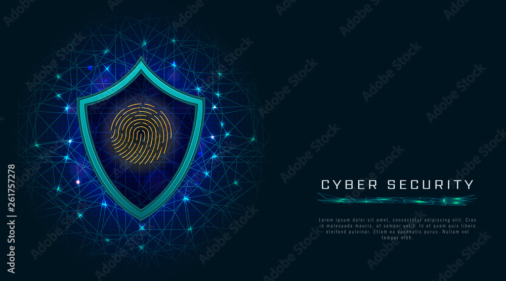 Computer Security Water Mark Cyber security concept, shield with fingerprint icon on digital data ...