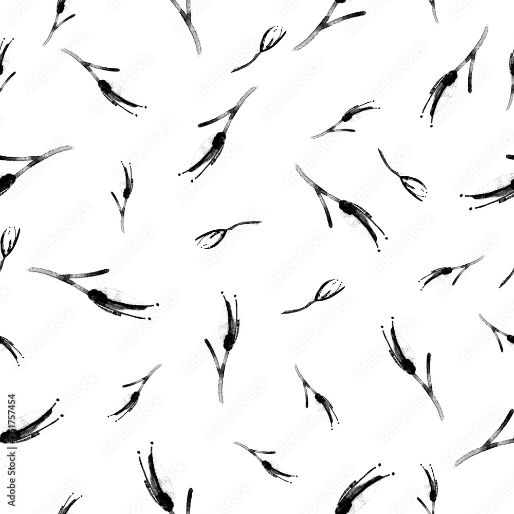 Black and white spring seamless pattern