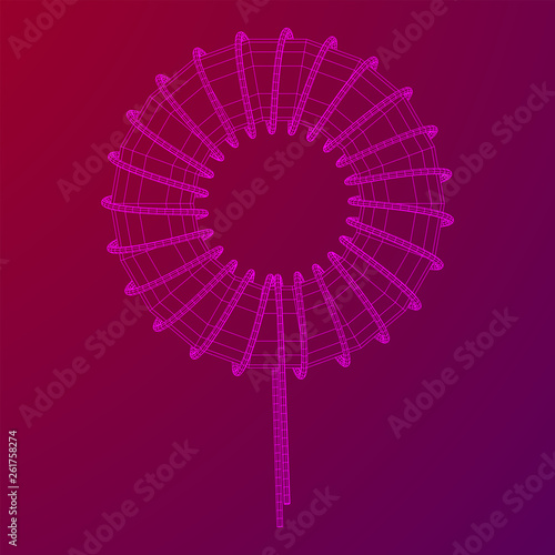 Toroidal Coil Inductor wireframe low poly mesh vector illustration