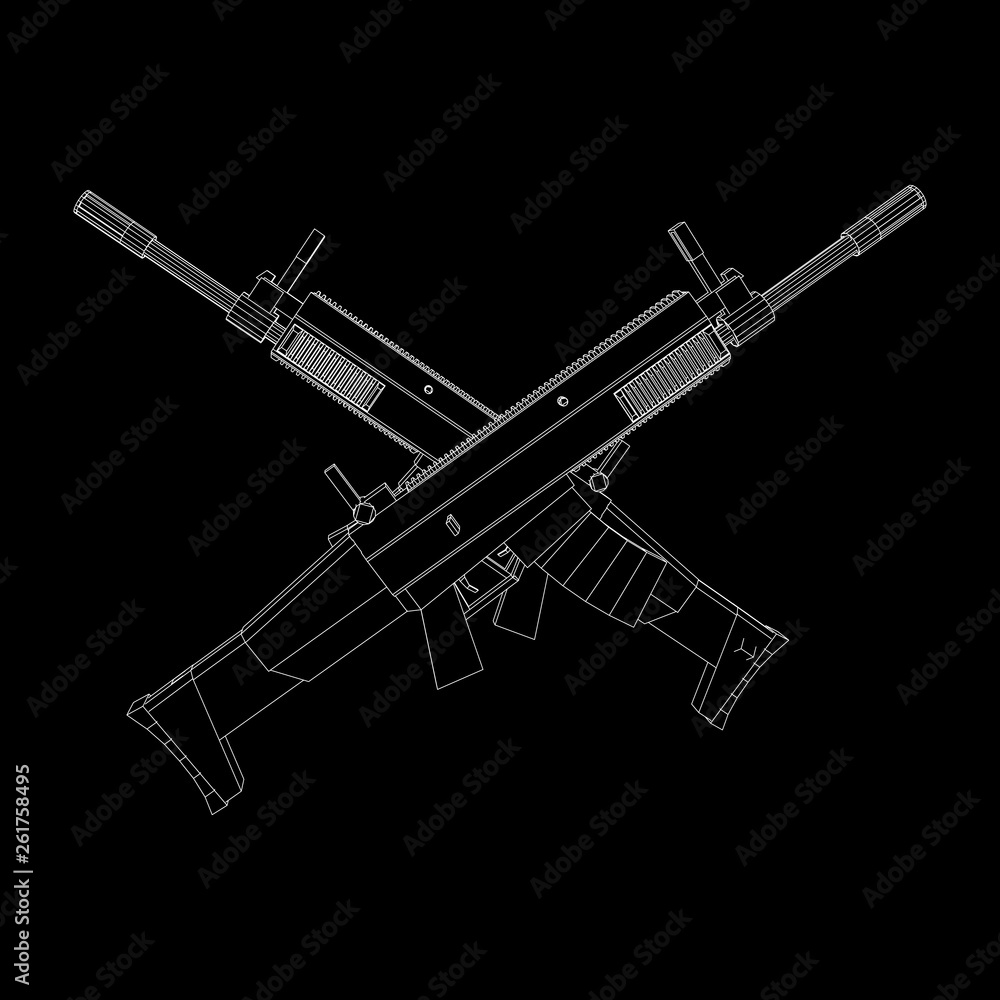 Naklejka premium Assault rifle, automatic fire rifle model wireframe low poly mesh vector illustration