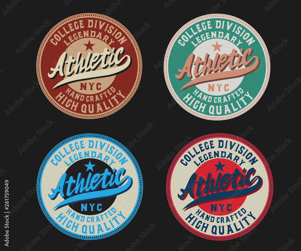 Athletic. Classic retro badge. Script and serif font. Handmade logo and font. Old school.	