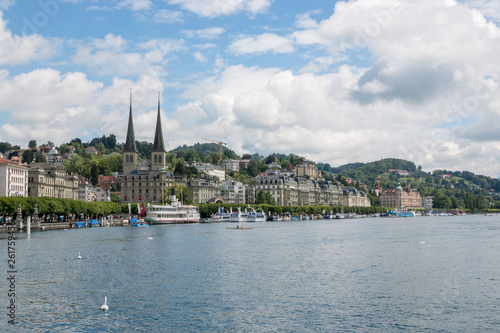 View on lake Lucerne  mountains and city Lucerne  Switzerland  Europe.