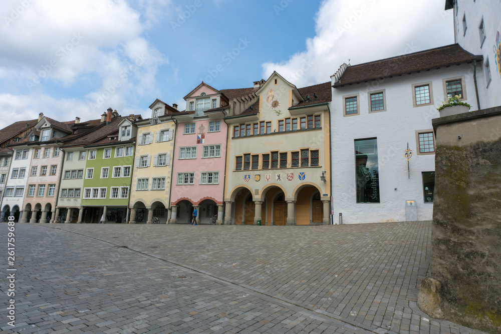 Wil, SG / Switzerland - April 8, 2019: view of the historic old town in the Swiss city of Wil