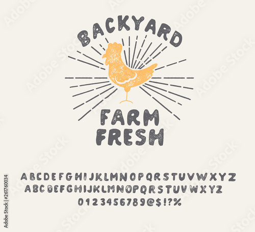 Farmer. Backyard support. Hand made font. Fresh food, natural, chicken. Hand made logo.