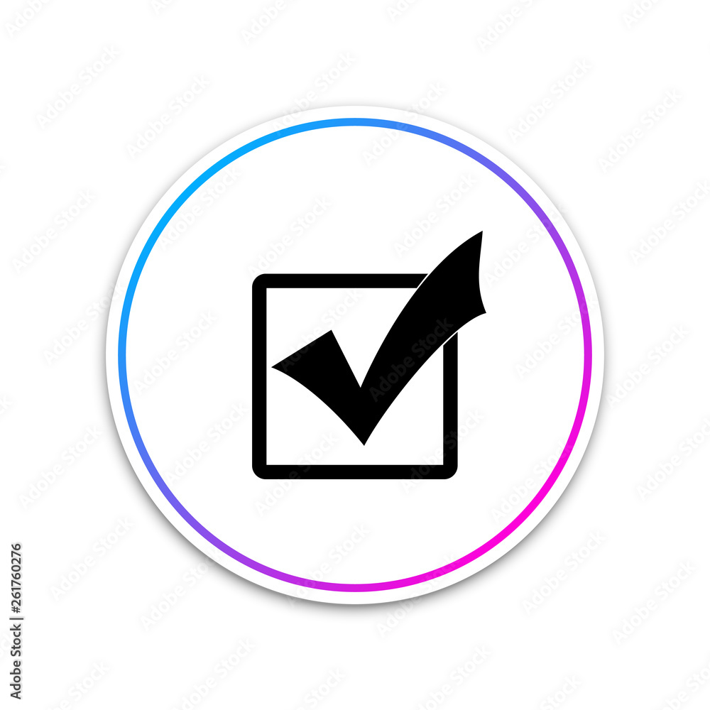 Check mark in a box icon isolated on white background. Tick symbol. Check list button sign. Circle white button. Vector Illustration Check mark in a box icon isolated on white background. Tick symbol. Check list button sign. Circle white button. Vector Illustration