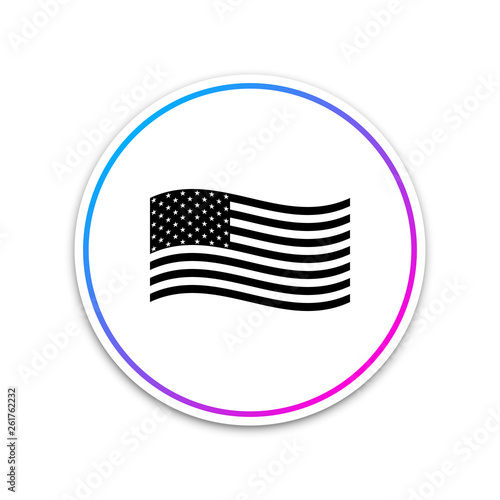 American flag icon isolated on white background. Flag of USA. Circle white button. Vector Illustration