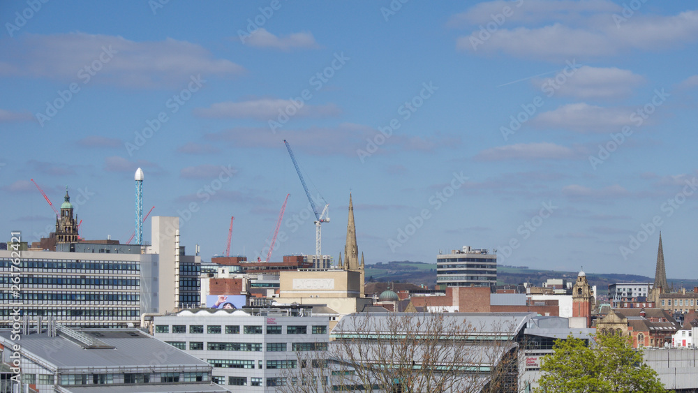 View of Sheffield City Centre from Park Hill on a sunny morning