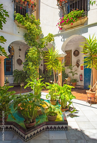 Nice patio in the old town of Cordoba with flowers