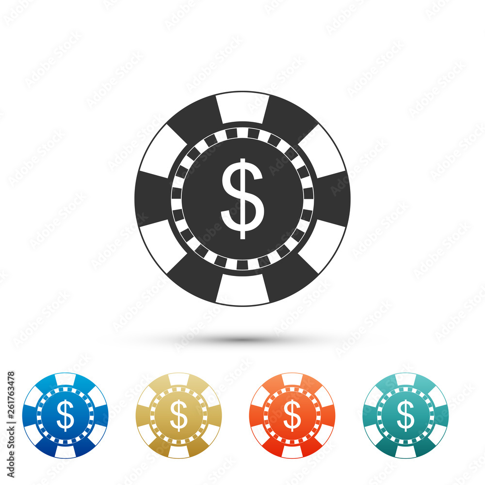 Casino chip and dollar symbol icon isolated on white background. Set elements in color icons. Vector Illustration Casino chip and dollar symbol icon isolated on white background. Set elements in color icons. Vector Illustration