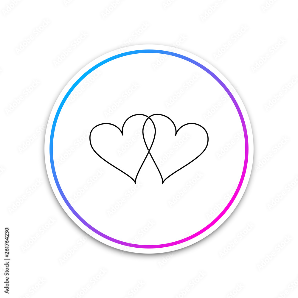 Two Linked Hearts icon isolated on white background. Heart two love sign. Romantic symbol linked, join, passion and wedding. Valentine day symbol. Circle white button. Vector Illustration Two Linked Hearts icon isolated on white background. Heart two love sign. Romantic symbol linked, join, passion and wedding. Valentine day symbol. Circle white button. Vector Illustration