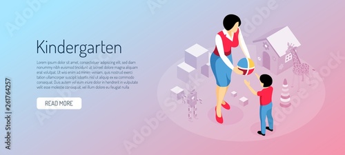 Kindergarten Isometric Horizontal Banner